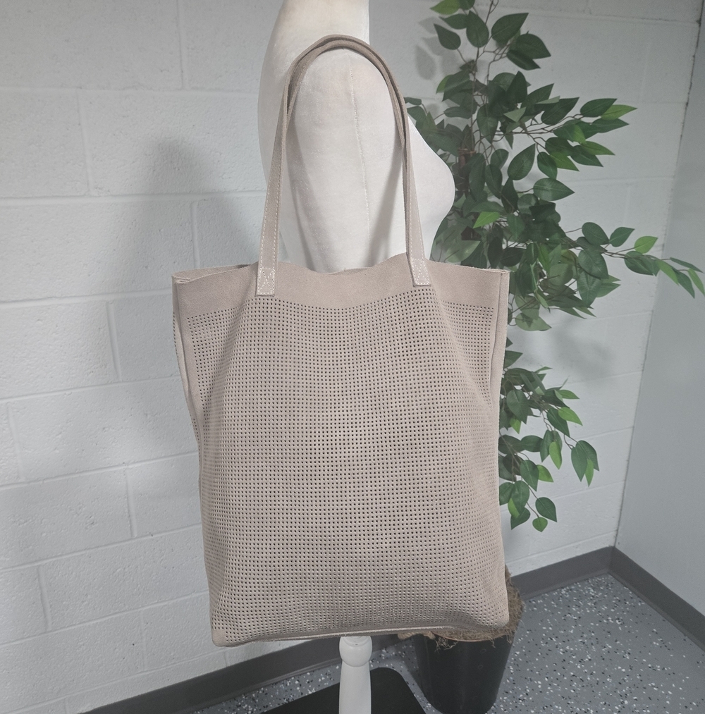 Anthropolgie x Monserat De Lucca Suede Leather Perforated Mesh Tote Shoulder Bag